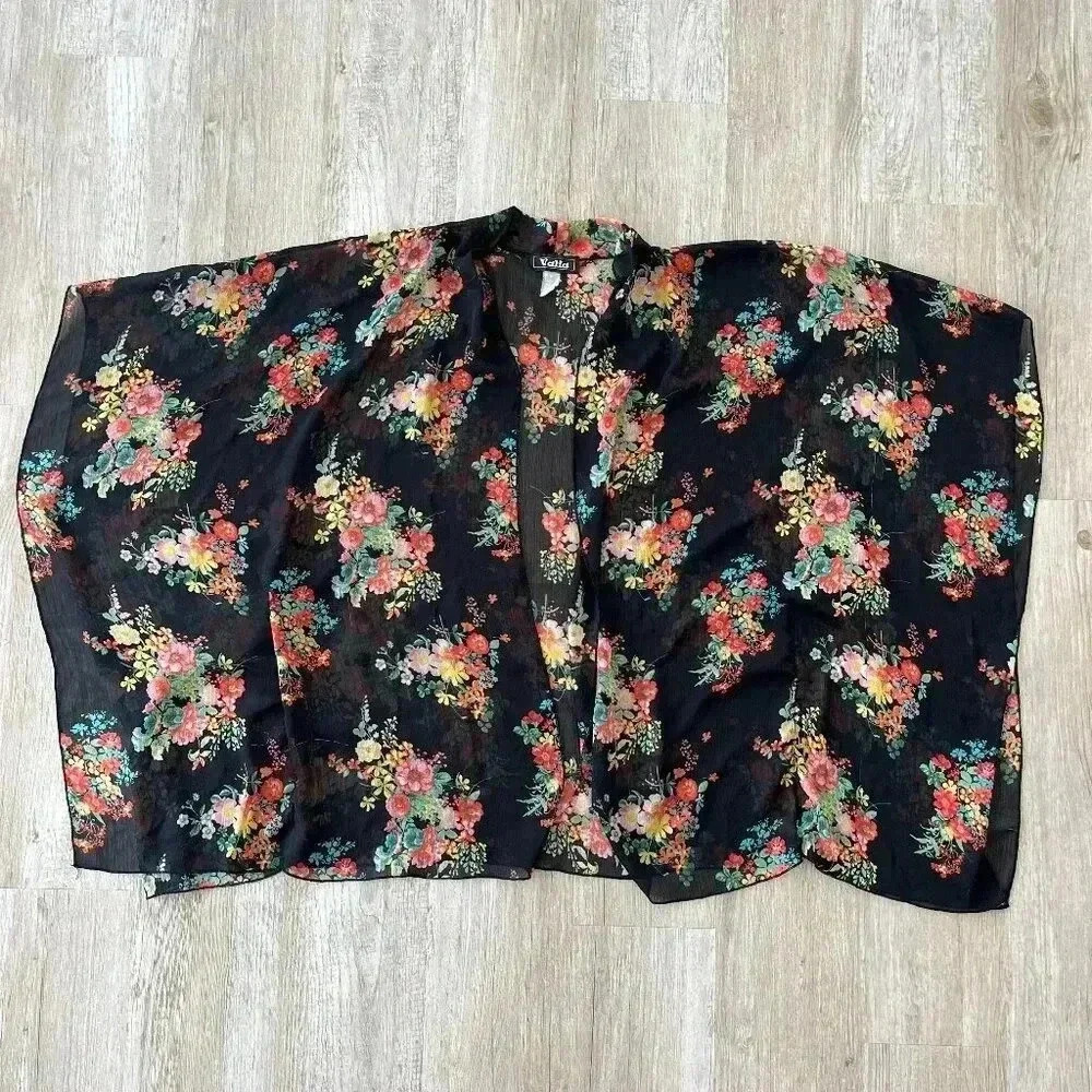 Womens Valia Black Floral Kimono - M
